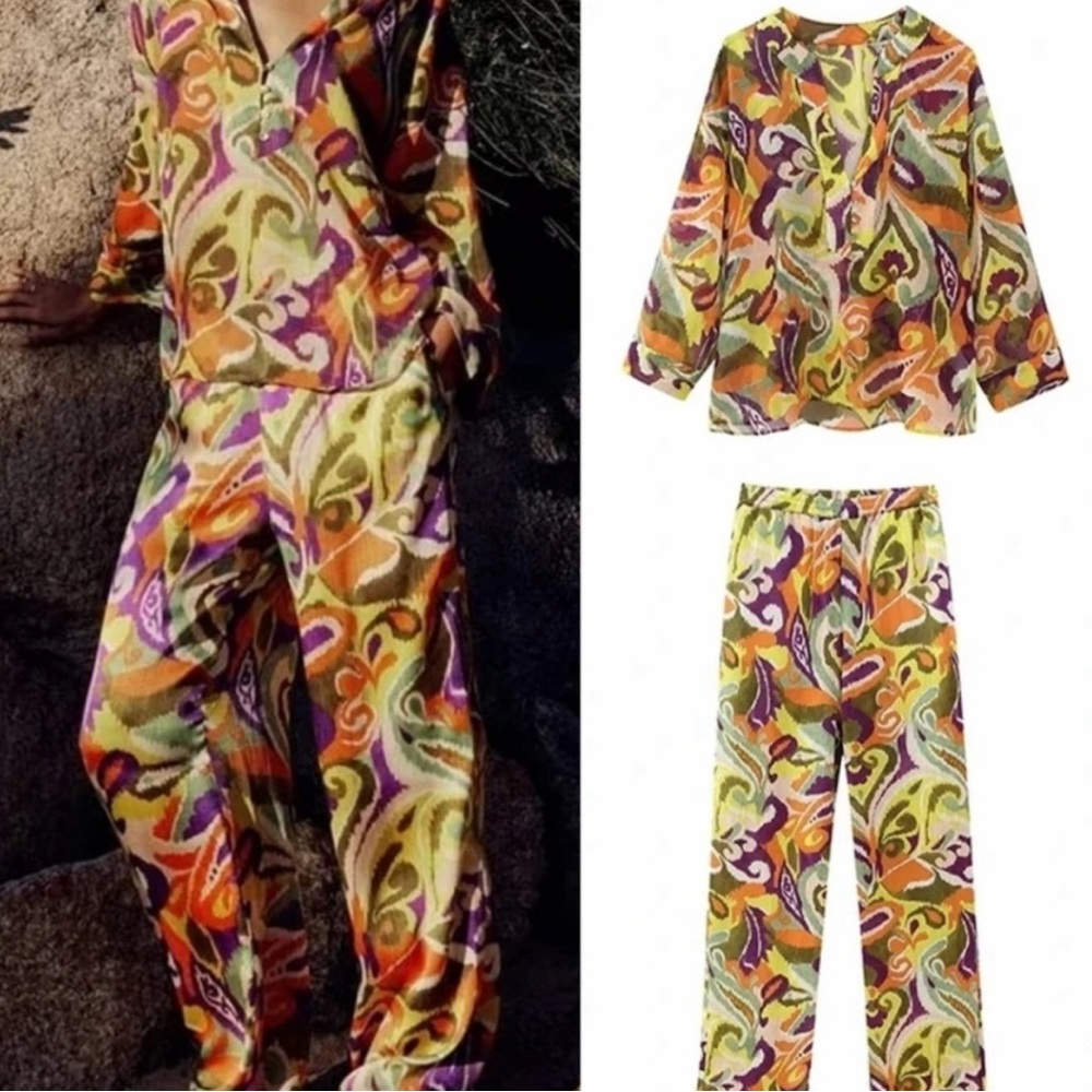 Zara 2-piece Abstract Multi-Colored Set. Size Small. #258